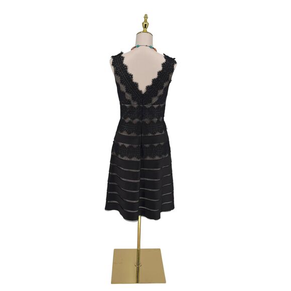 JS Collections Lace Sleeveless Dress 6P PETITE V-Neck Mesh Black Nude Cocktail - Picture 7 of 10